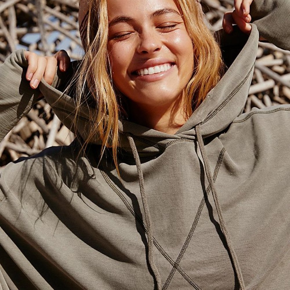 NEW FREE PEOPLE Swingin' It Hoodie Army Green - Picture 5 of 6